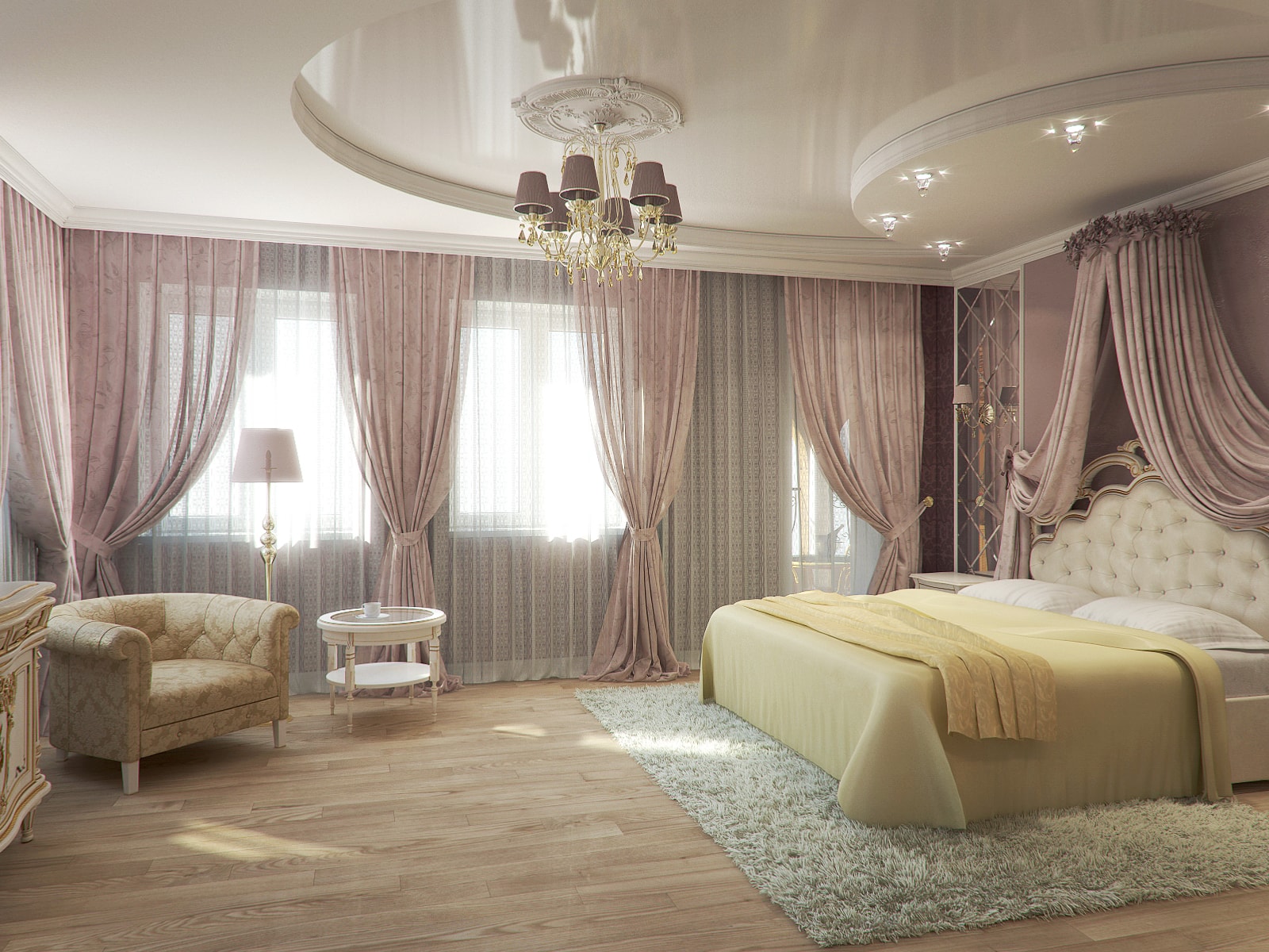 Дизайн потолка спальной комнаты